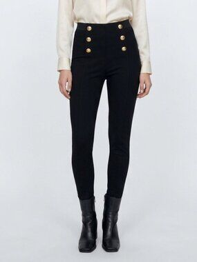 Zara Gold Button High Rise Pants